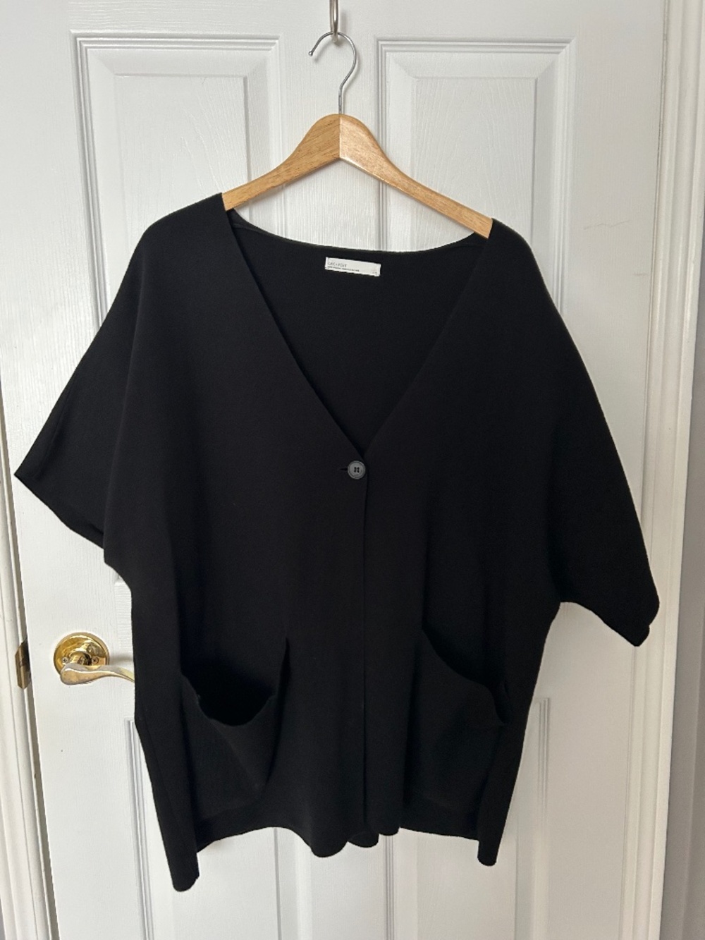 OAK + FORT Black Oversized Cardigan – Minimalist Draped Fit (Size L)